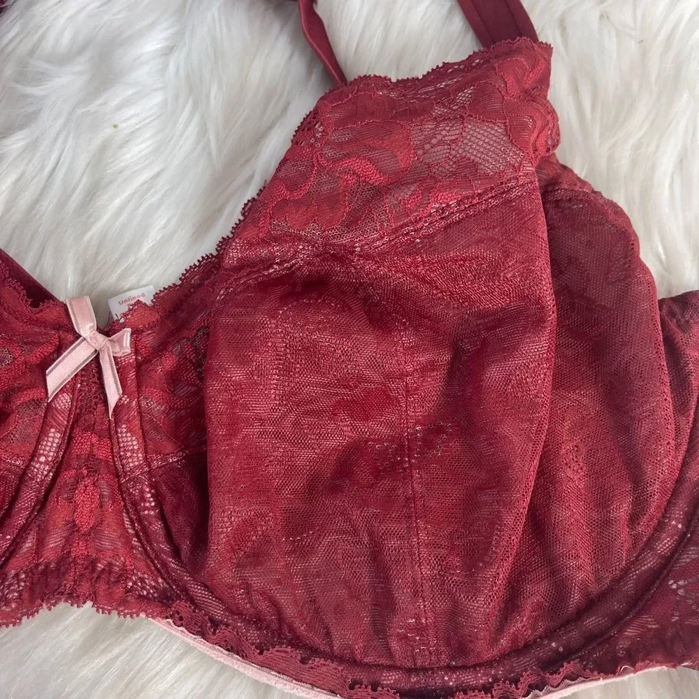 Cacique Wine Red Lace Full Coverage Unlined Bra Sz 44DD‎